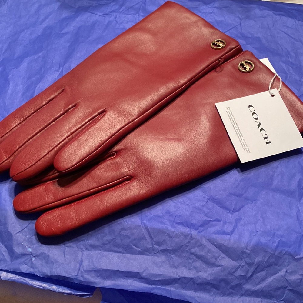 Coach New With Tags Ladies Horse & Carriage Plaque Leather Tech Gloves